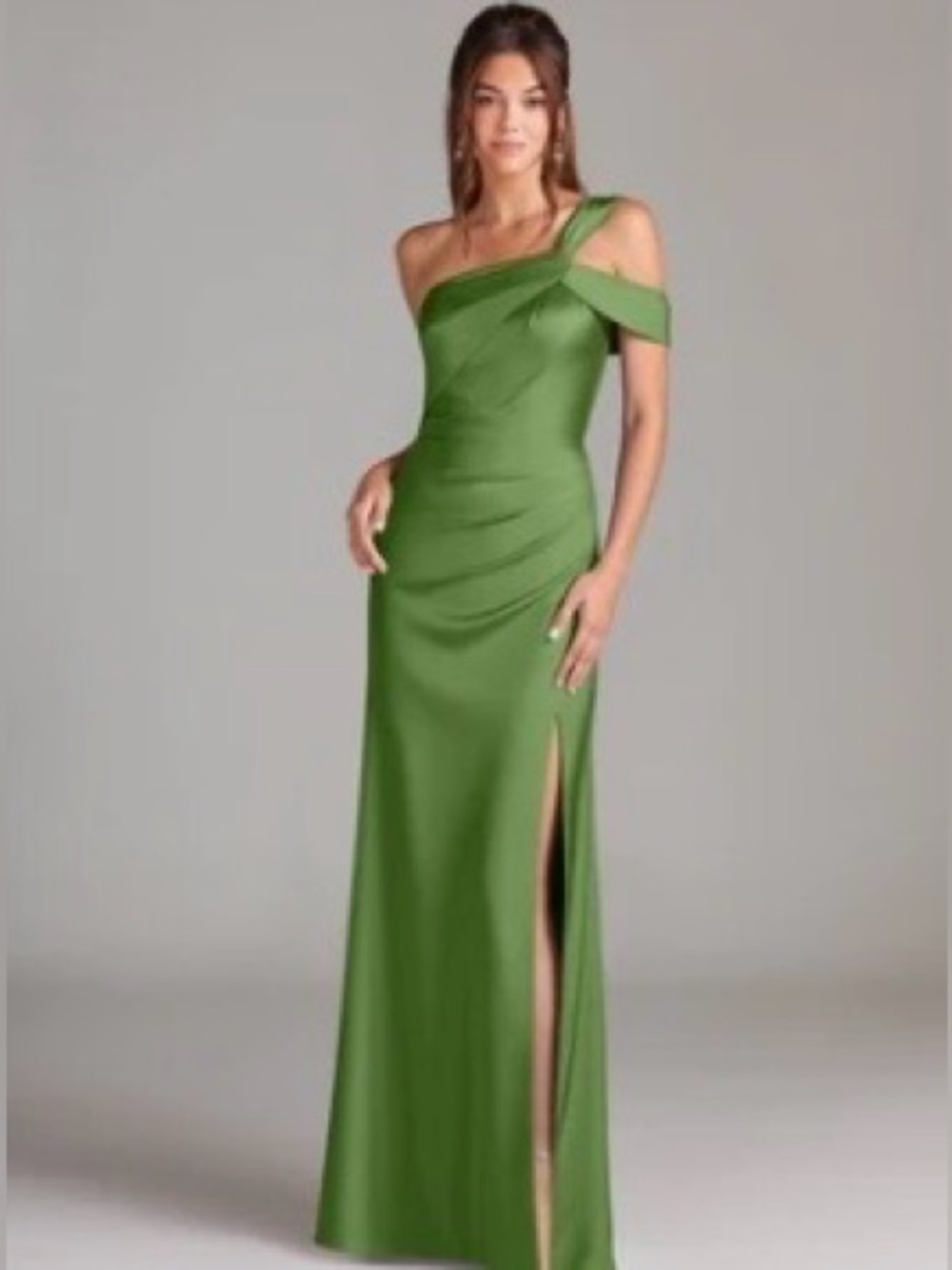 NWT Azazie Elegant One-Shoulder Basil Green Evening Gown size 16